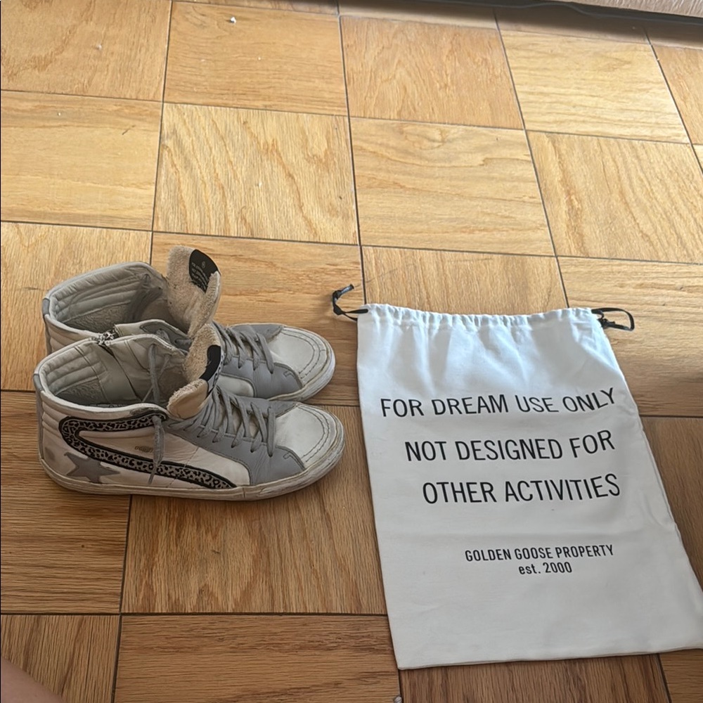 Golden Goose Gray and Black High-Top Sneakers